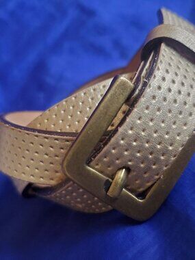 NWOT Peter Millar Wm S Belt 28-32" Waist. Branded Gold-Tone Embossed Leather Lux